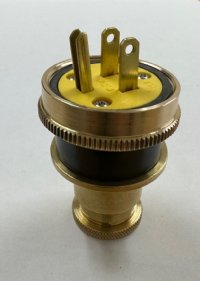 MARINE PLUG MALE 15A 125V AC 2-POLE 3-WIRE BRASS STRAIGHT BLADE PAULUHN  / EATON / CROUSE-HINDS  2503B-125